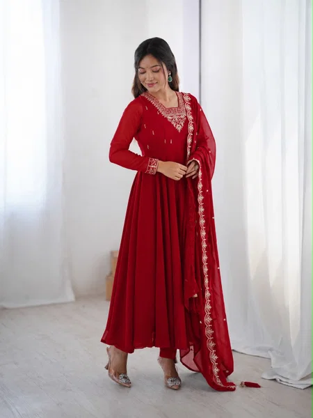 KF 102 Kalaai Georgette Embroidery Kurti With Bottom Dupatta
